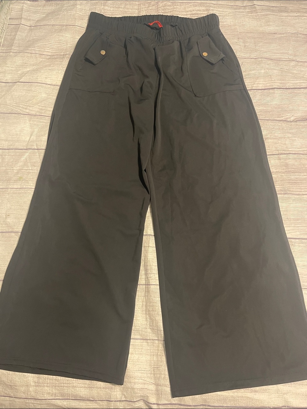 Womens Black Wide-Leg Drawstring Pants silky 2x